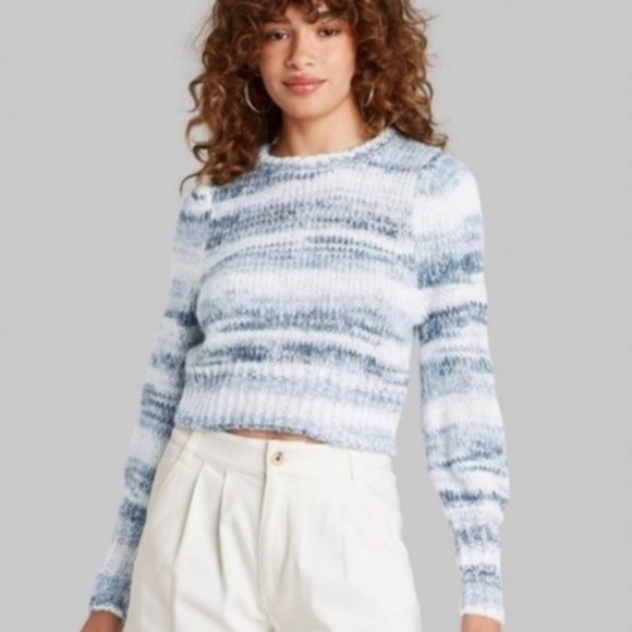 wild fable Sweaters - Wild Fable Striped Knit Sweater Cropped Crew Neck Blue Pullover Womens